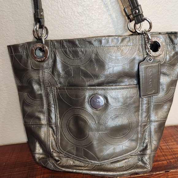 Vintage Y2K COACH Alex Patent Leather Op Art Shoulder Handbag Tote - Picture 7 of 14